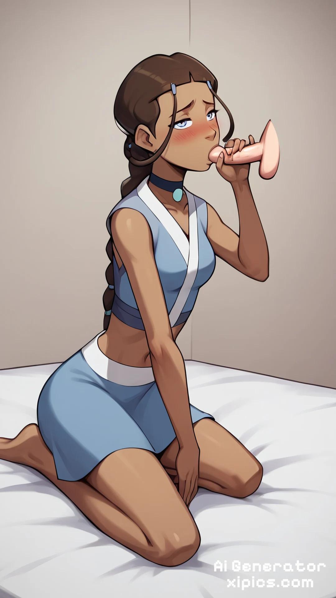 Katara learning to give blowjob