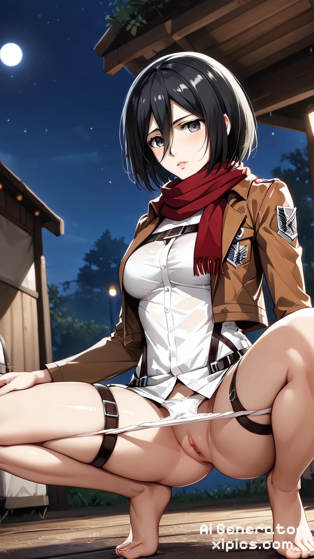 mikasa 3 - pullling panties